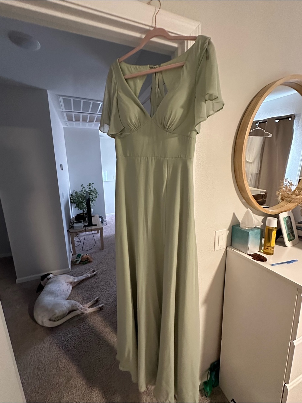 Elegant Azazie Sage Green Maxi Dress with Flutter Sleeves